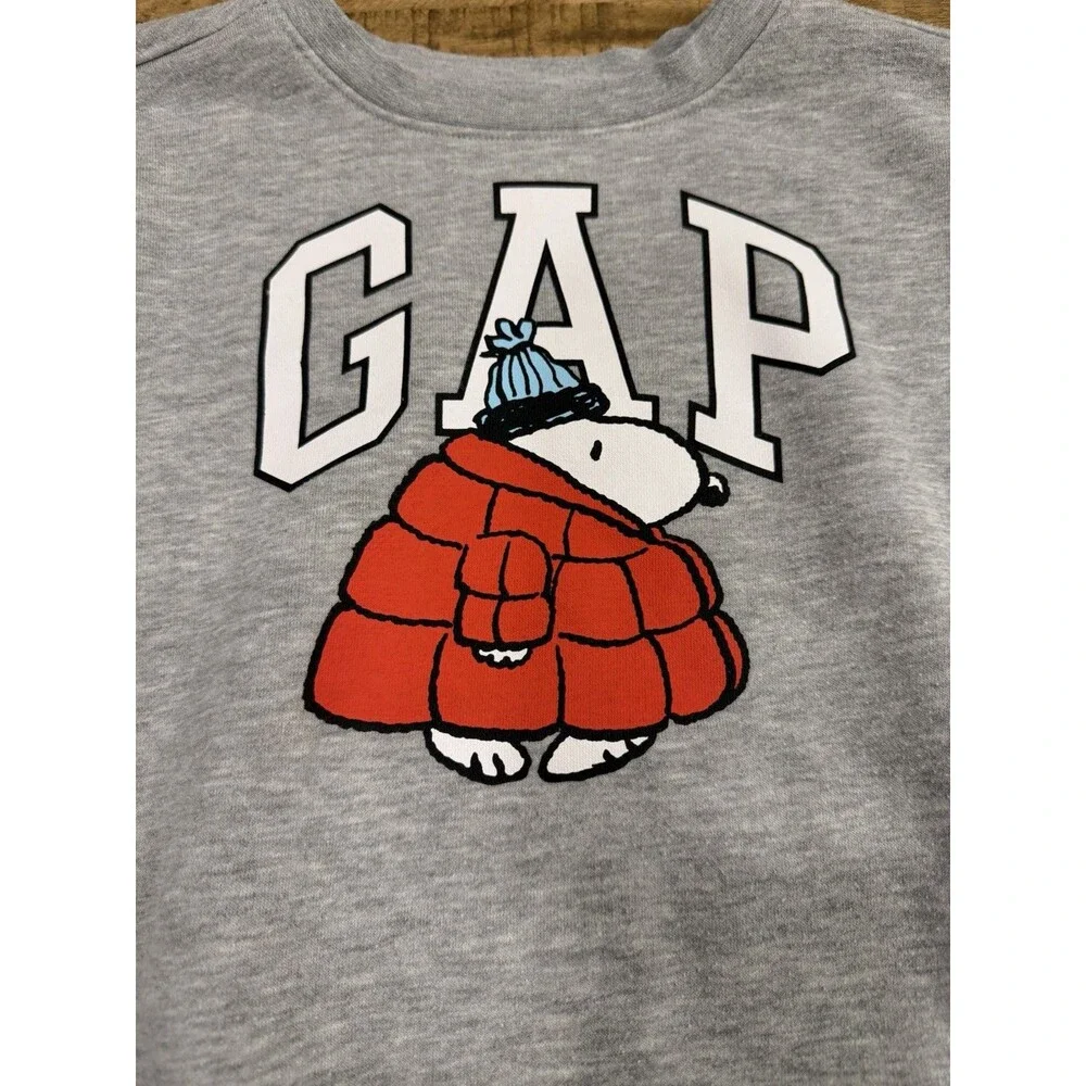 Gap Kids x Peanuts Logo Sweatshirt Snoopy in Red Puffer Jacket Kids Size M (8-9)